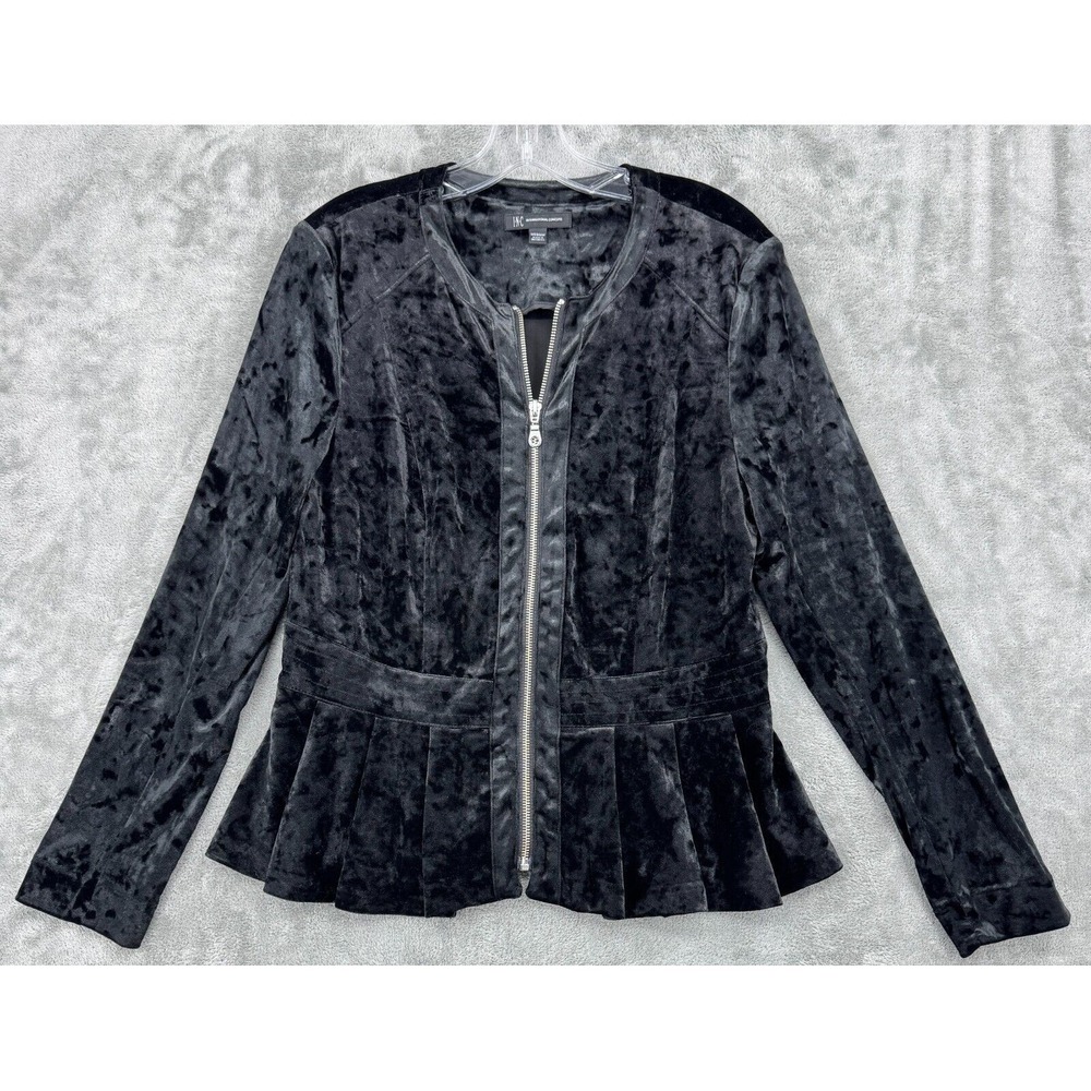 INC International Concepts Jacket Womens Medium Crushed Velvet Pleated 90s Black